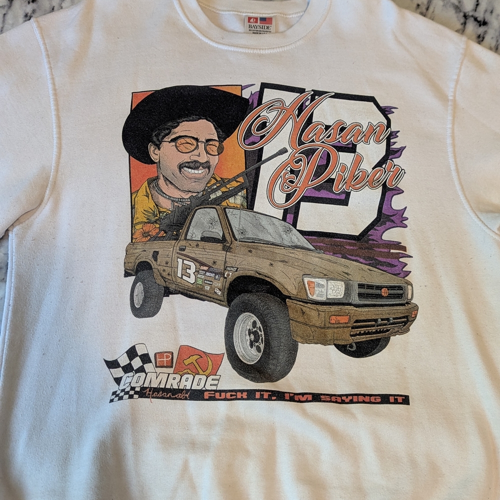 White Graphic Sweatshirt with Truck Design